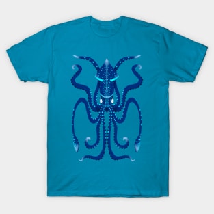 Bioluminescent Deep Sea Firefly Blue Squid in Digital T-Shirt